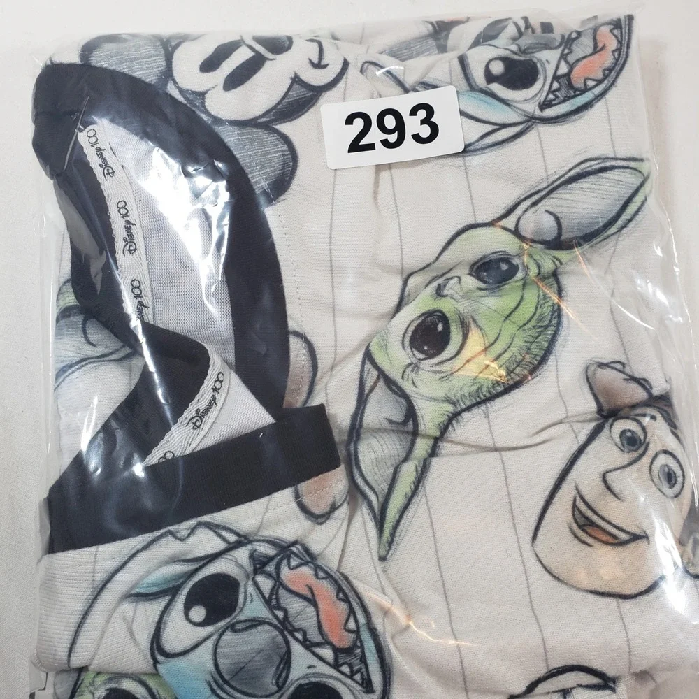 Disney 100 Sketch Characters Mickey Stitch Baby Yoda Long‎ Sleeve Pajama Large